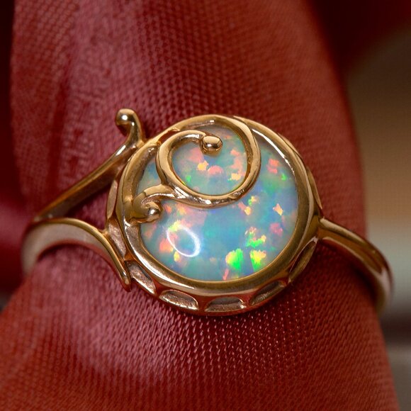 Stunning Vintage 14K Rose Gold Opal Ring, Gold LAB Opal Ring Sz6.75, Custom Made - Picture 3 of 11